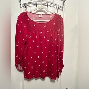 Old Navy red‎ floral long sleeve top Women’s L boho balloon sleeve peasant lace